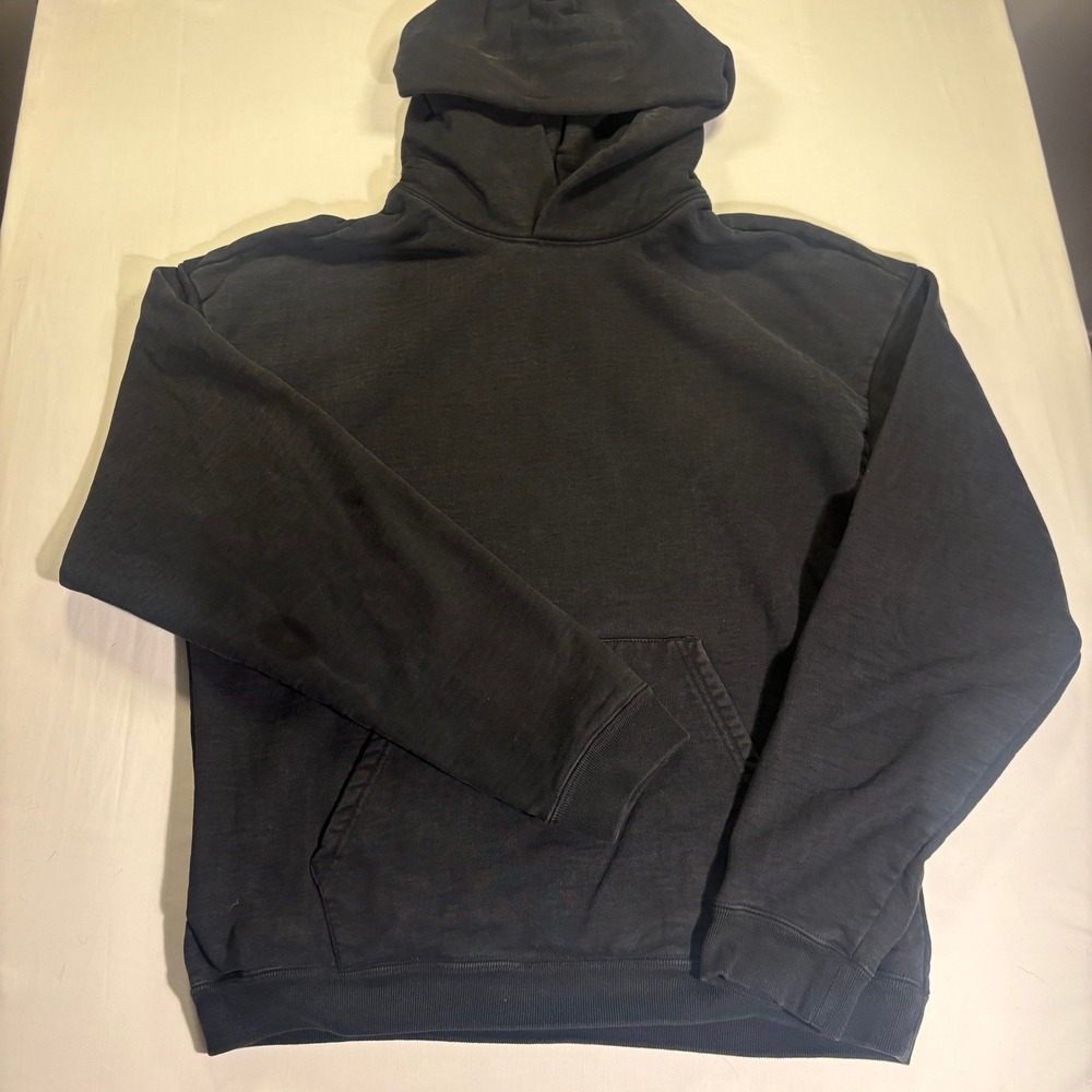 Lucid Blanks Heavy Fleece Hoodie Washed Black Streetwear Boxy Fit Mens Large